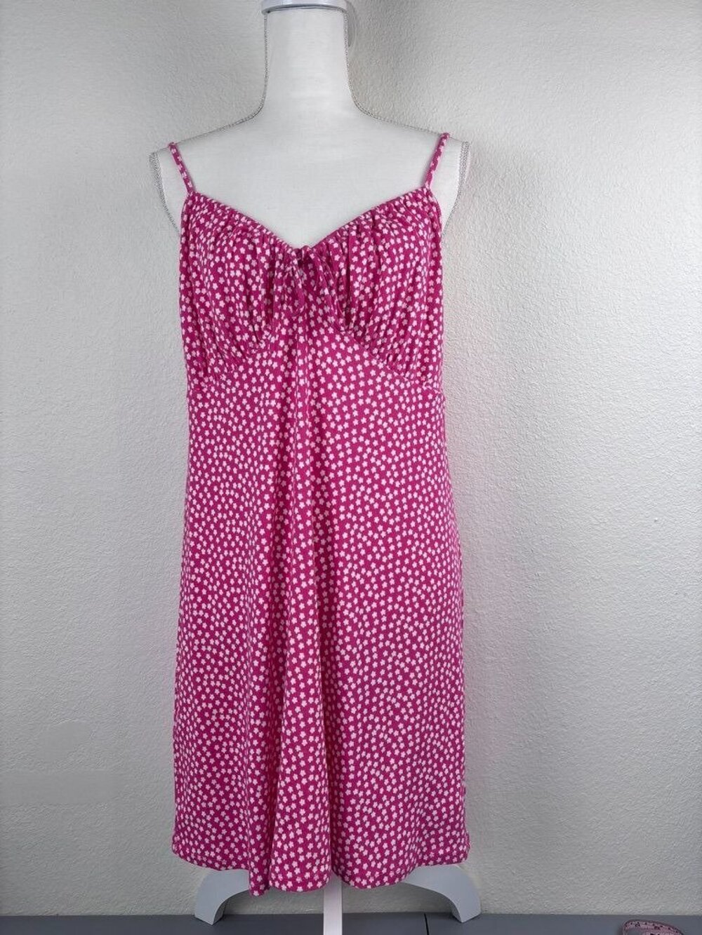American Eagle XL hot pink ditzy floral‎ ribbed a-line mini sundress cottagecore